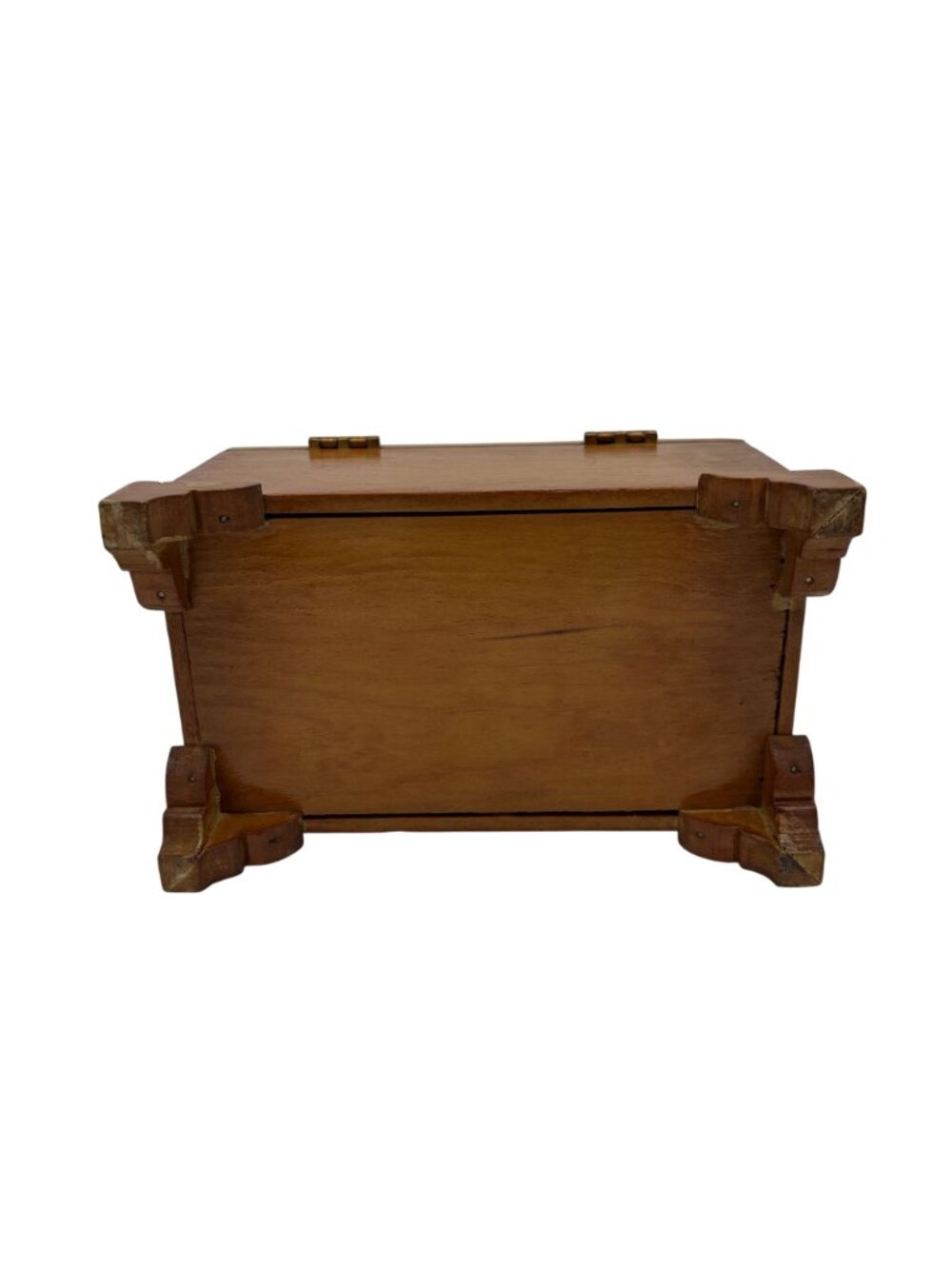 Vintage Rustic Solid Wood Footed Jewelry or Trinket Box With Hinged Lid - 7" X 4 - Picture 9 of 13